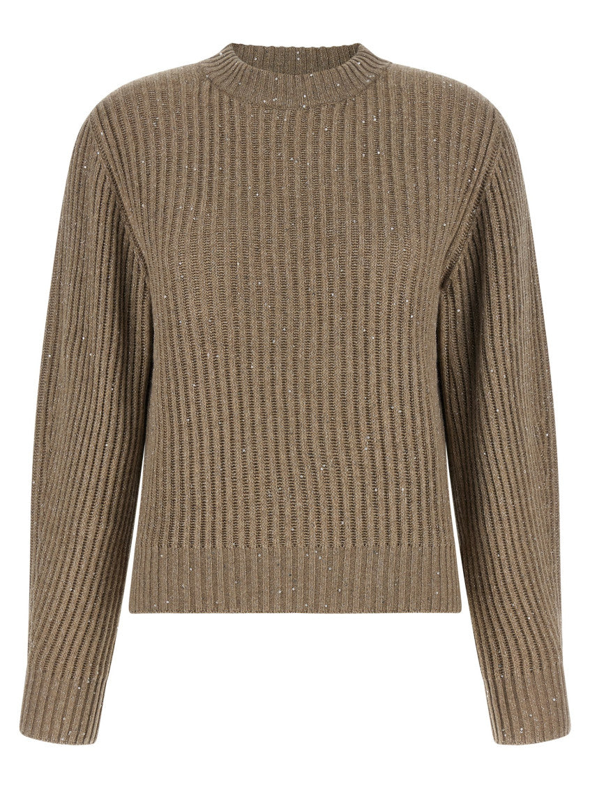Beige Knitted Crew Neck Sweater 1