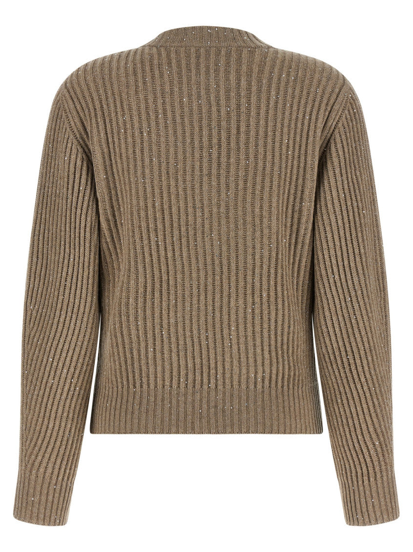 Beige Knitted Crew Neck Sweater 2
