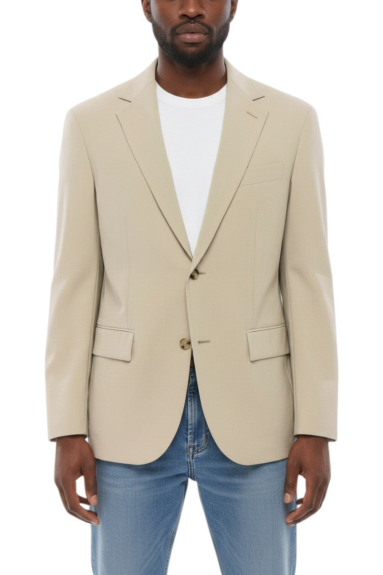 Beige Solid Notched Lapel Blazer 1