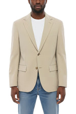 Beige Solid Notched Lapel Blazer 1