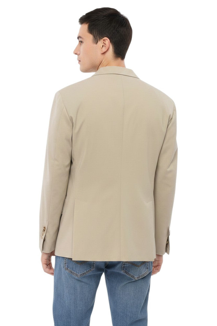 Beige Solid Notched Lapel Blazer 2