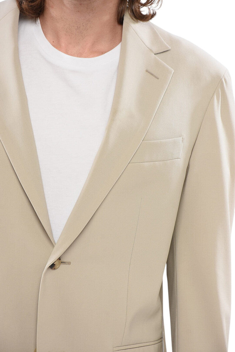 Beige Solid Notched Lapel Blazer 3