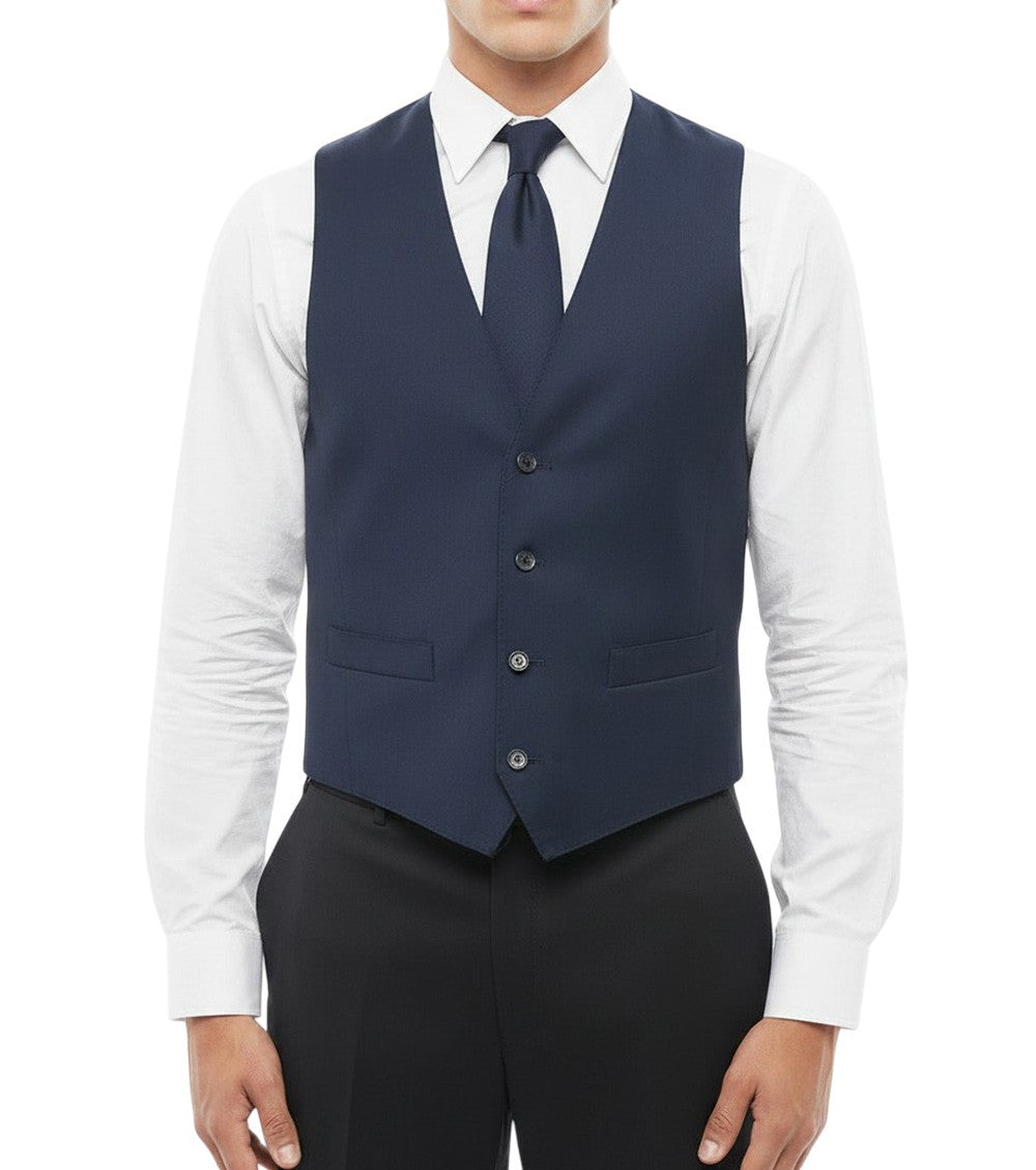 Blue Solid V Neck Waistcoat 1