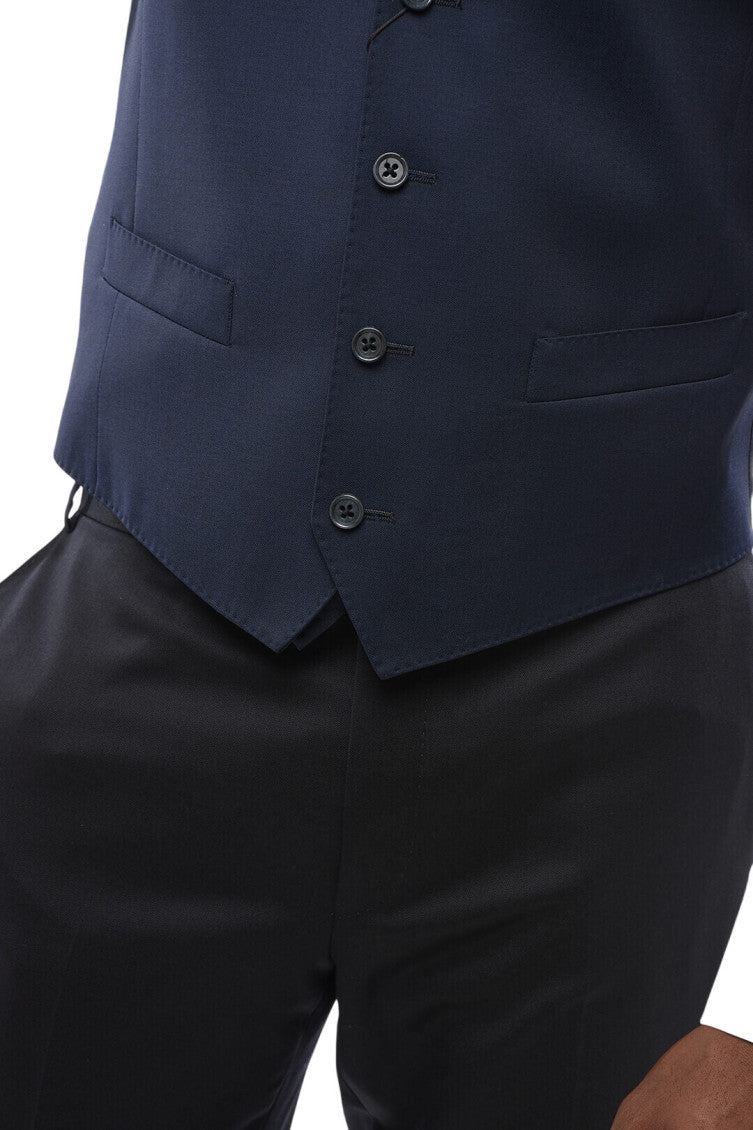 Blue Solid V Neck Waistcoat 3