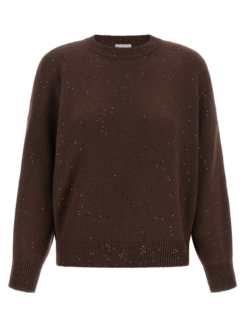 Brown Embellished Crew Neck Sweater 1