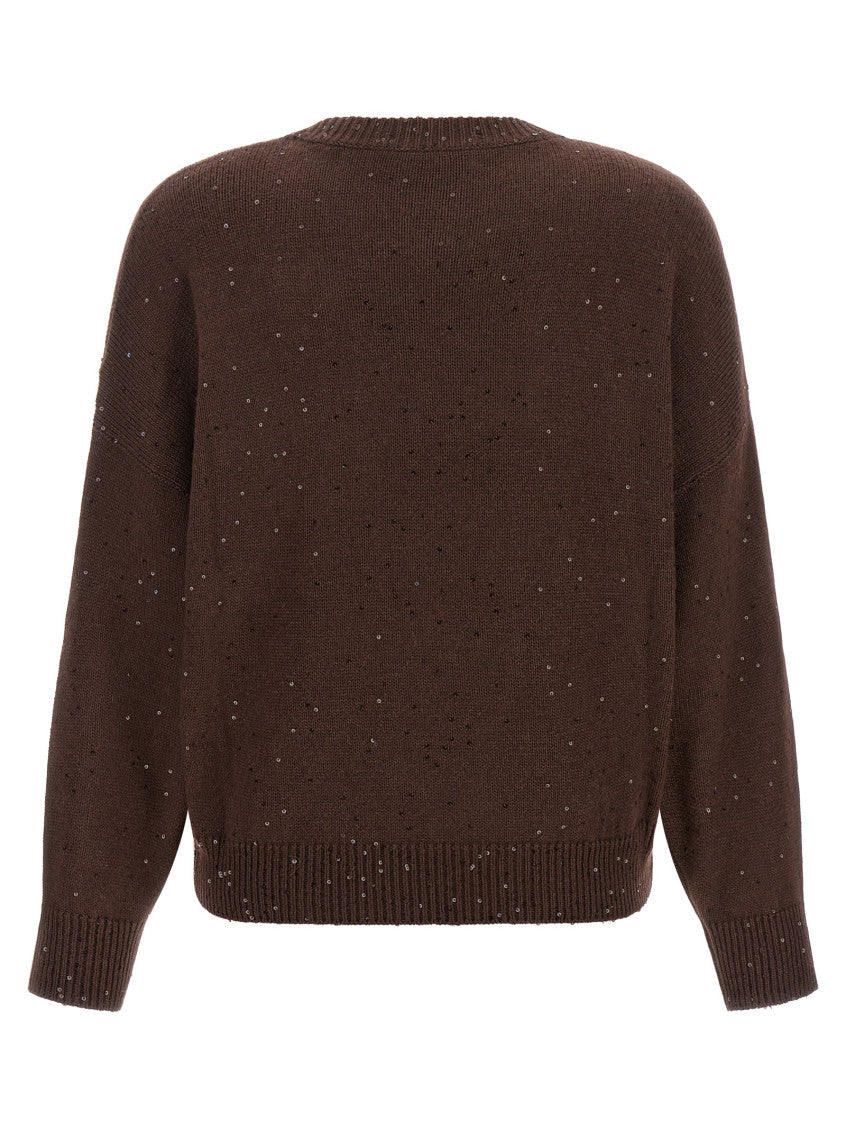 Brown Embellished Crew Neck Sweater 2