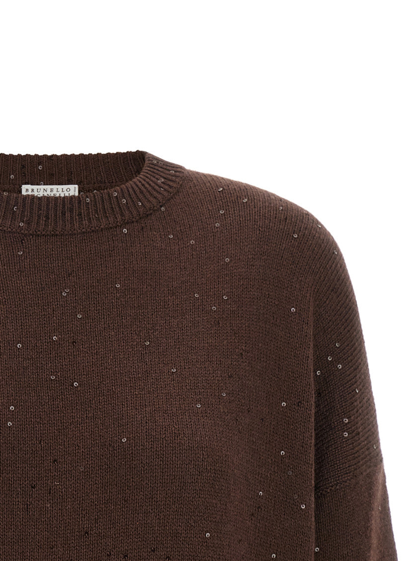 Brown Embellished Crew Neck Sweater 3