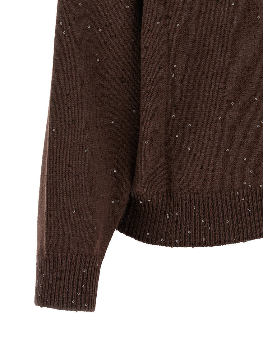 Brown Embellished Crew Neck Sweater 4