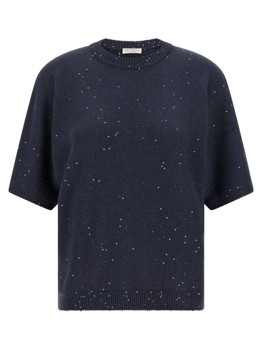 Blue Embellished Crew Neck Sweater 1