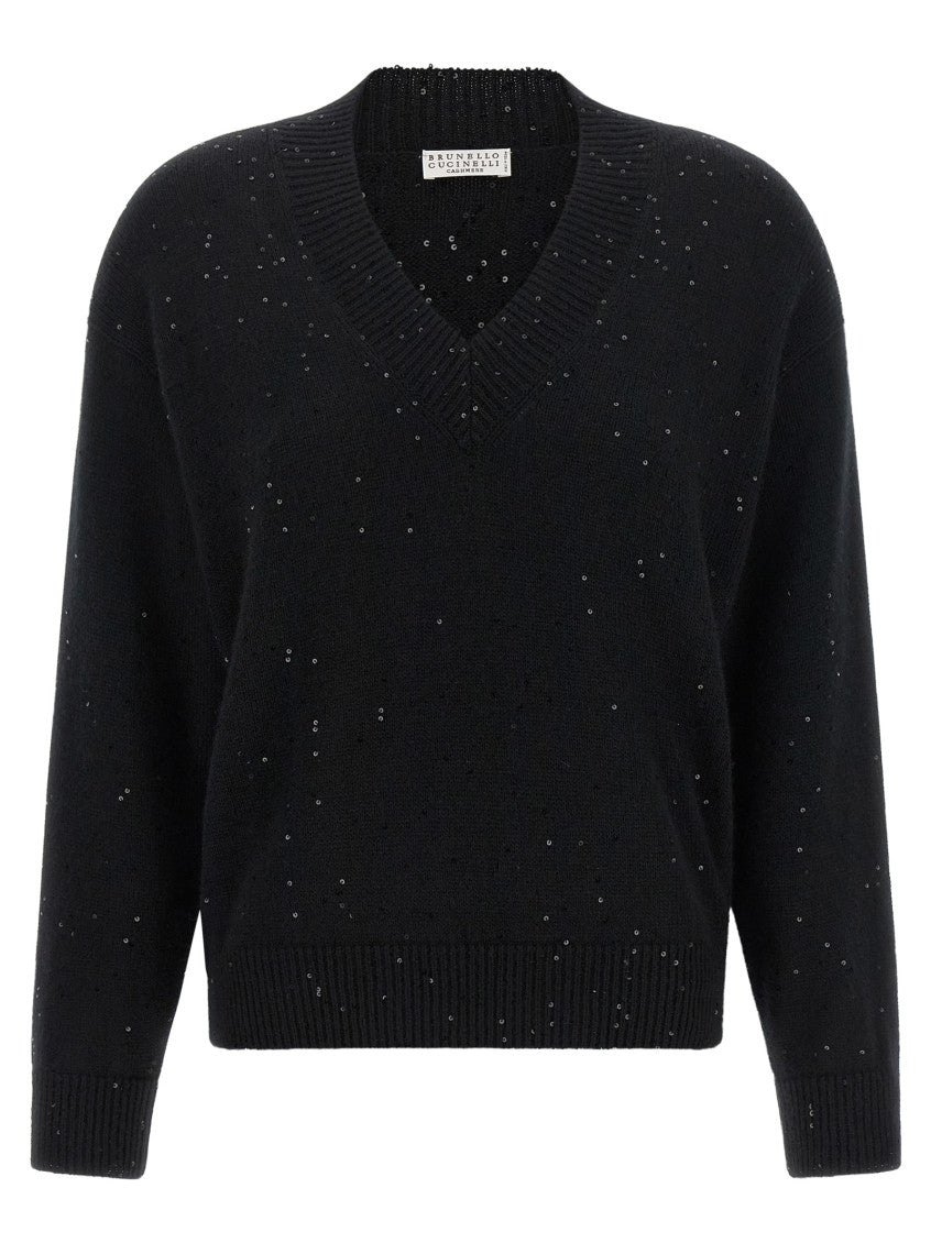 Black Embellished V Neck Sweater 1