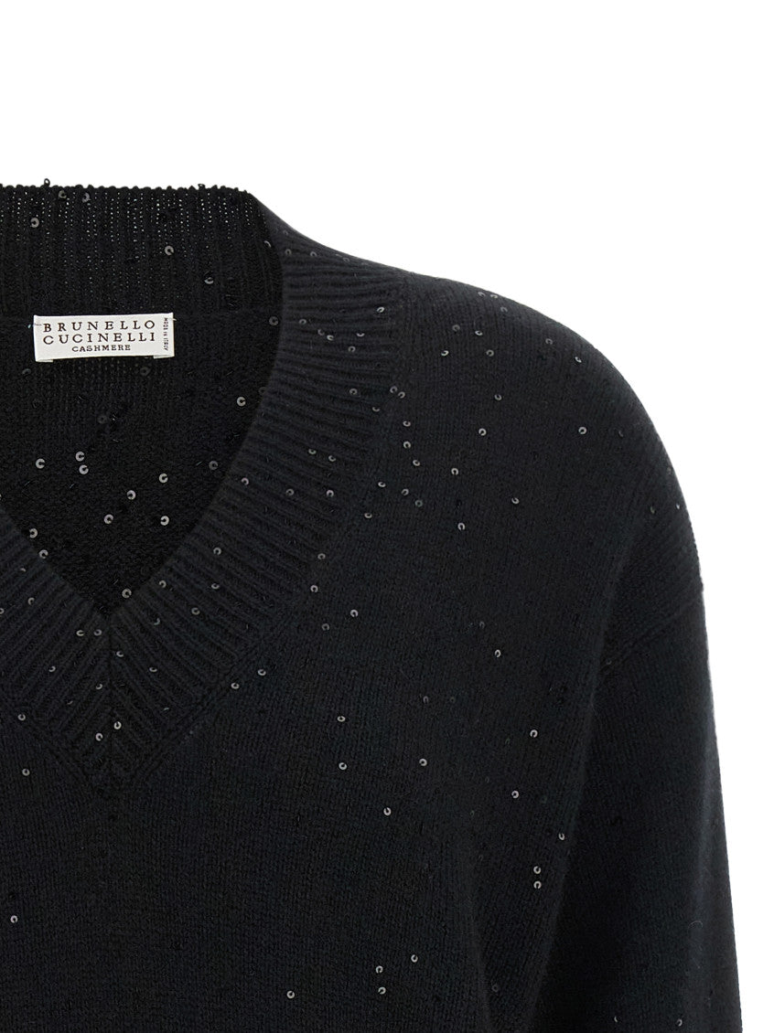 Black Embellished V Neck Sweater 3