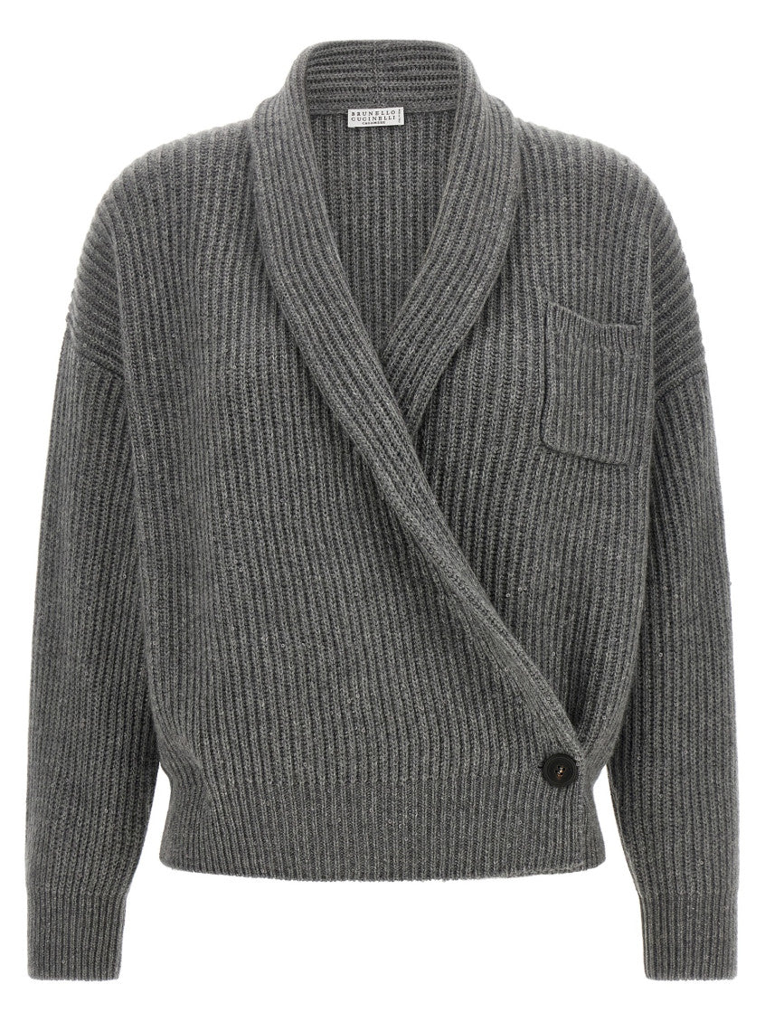 Grey Knitted Shawl Neck Cardigan 1