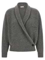 Grey Knitted Shawl Neck Cardigan 1