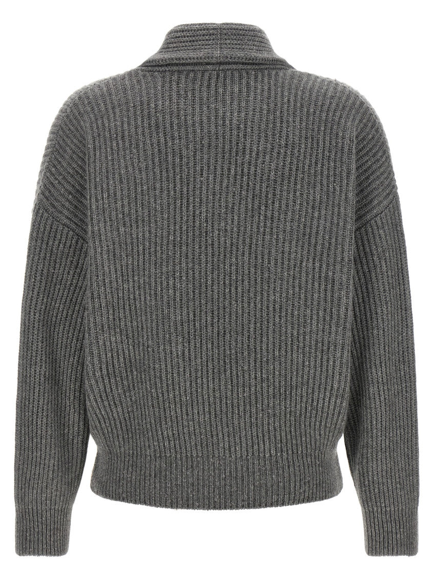 Grey Knitted Shawl Neck Cardigan 2