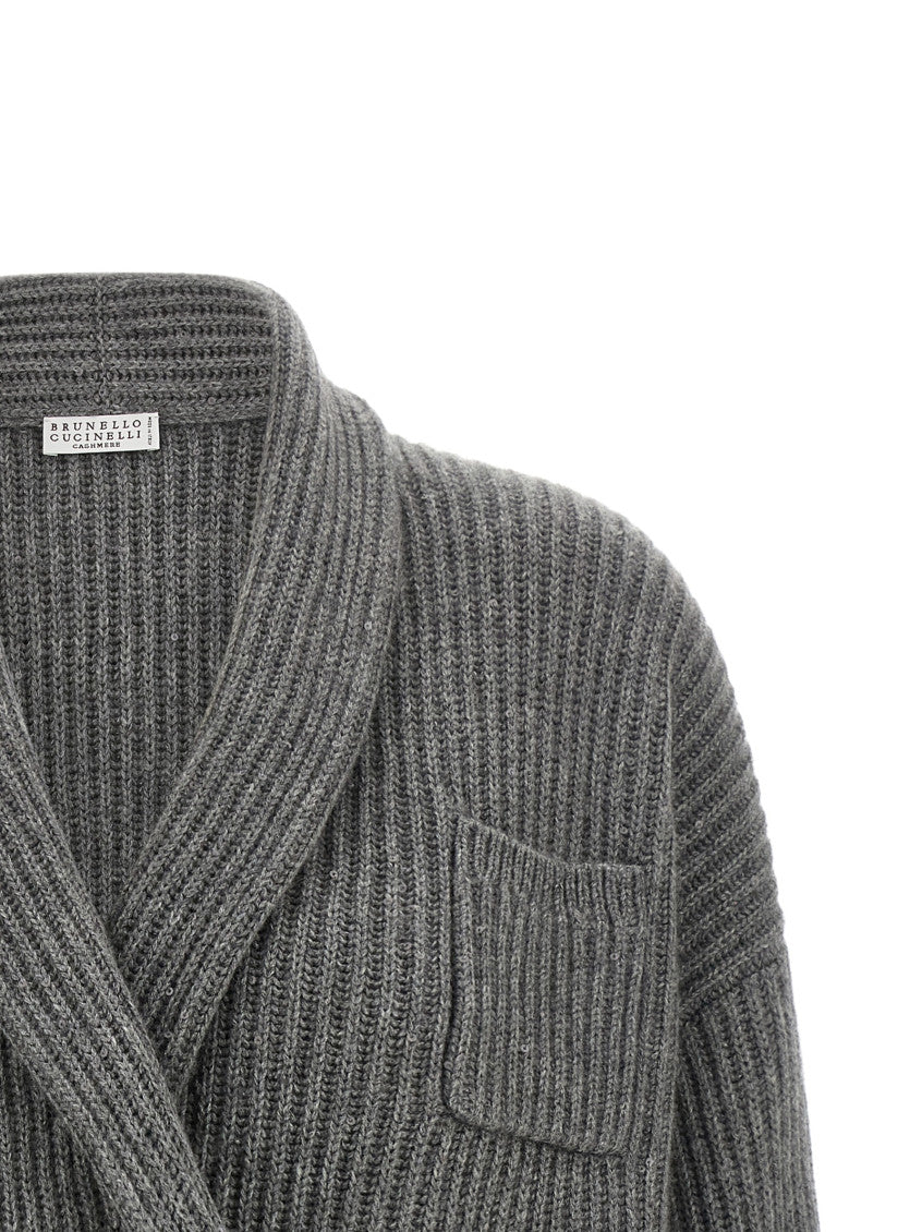 Grey Knitted Shawl Neck Cardigan 3