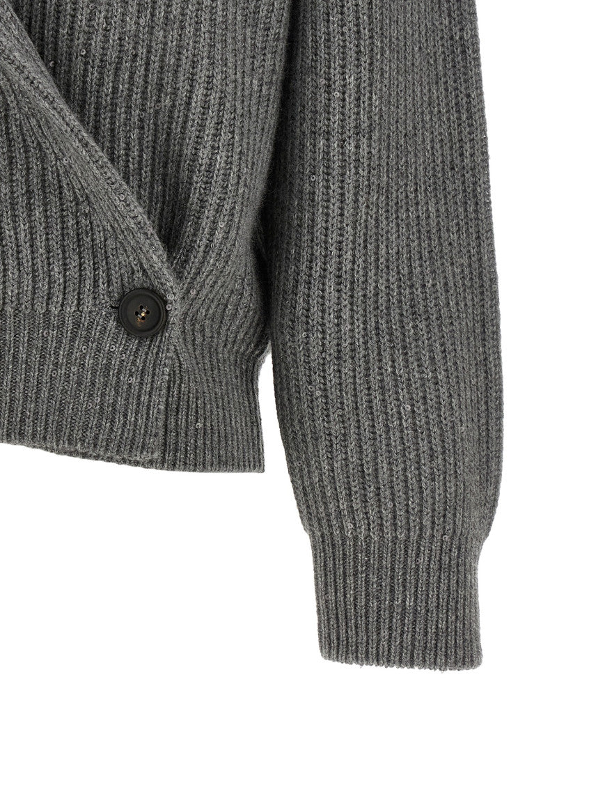 Grey Knitted Shawl Neck Cardigan 4