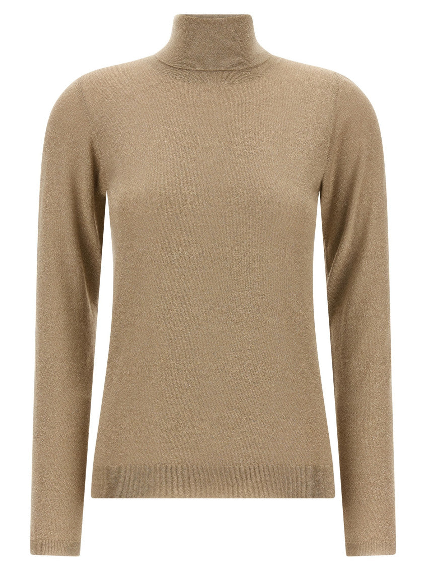 Beige Solid Turtle Neck Sweater 1