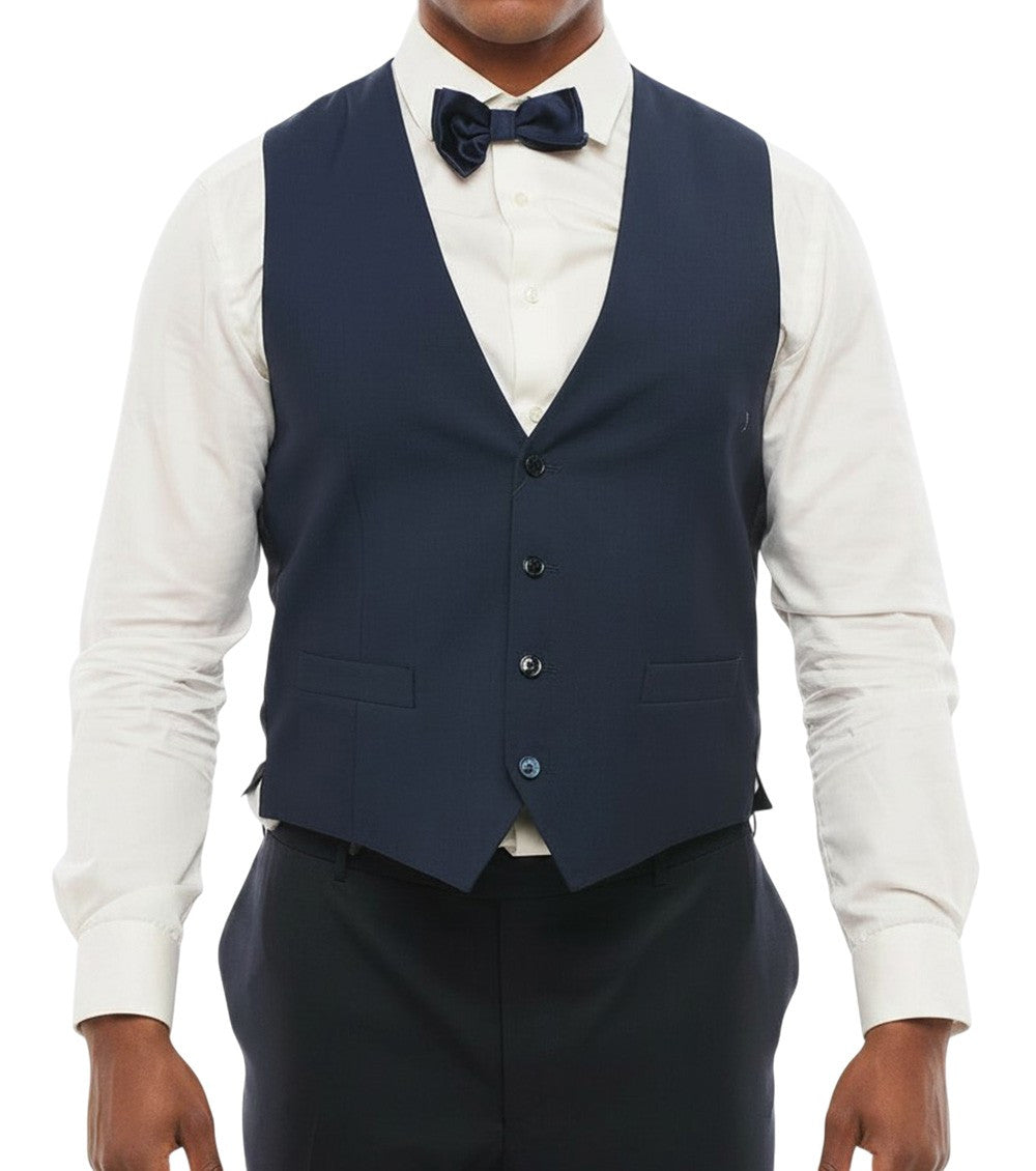 Blue Solid V Neck Waistcoat 1