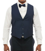 Blue Solid V Neck Waistcoat 1