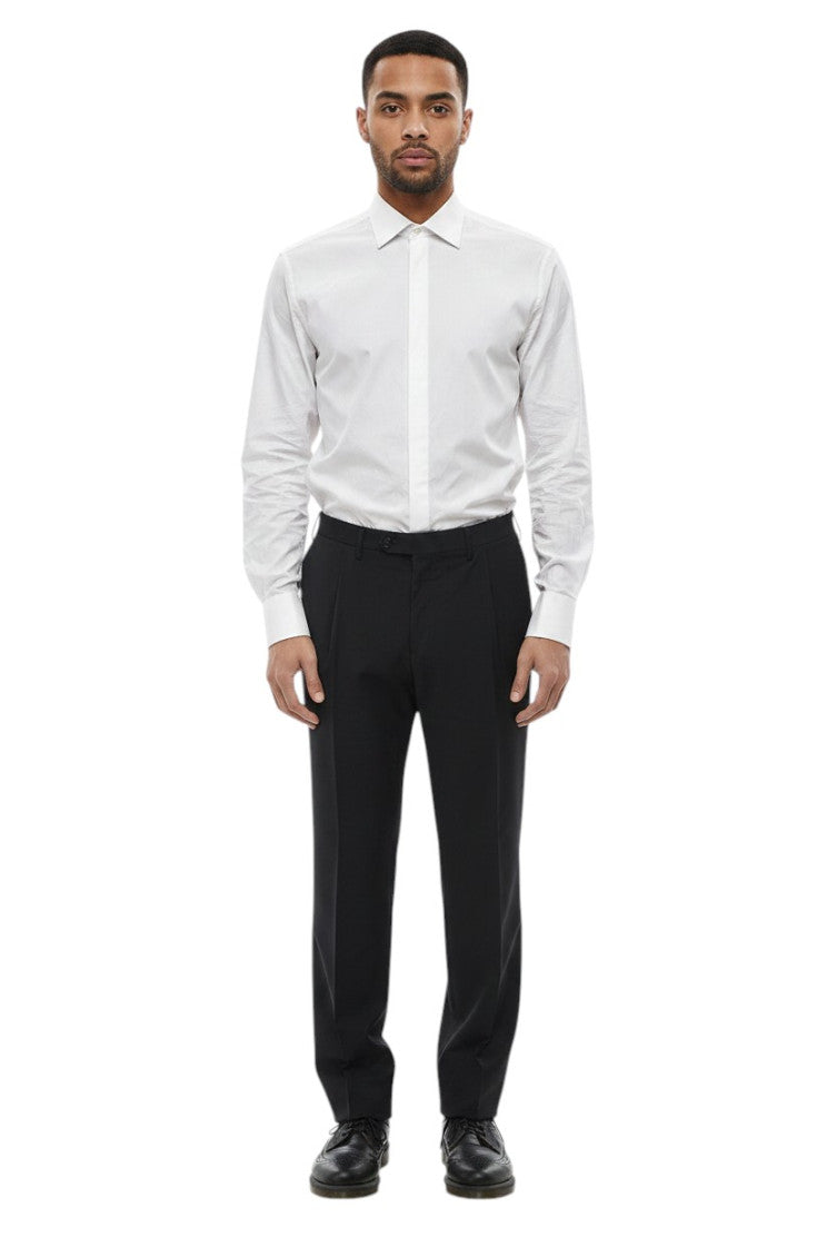 Black Regular Flat Front Pants 1