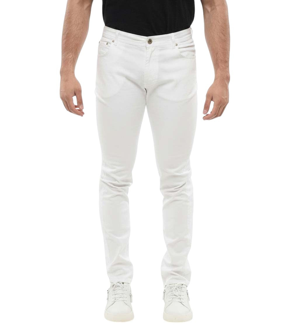 White Solid Slim Trousers 1