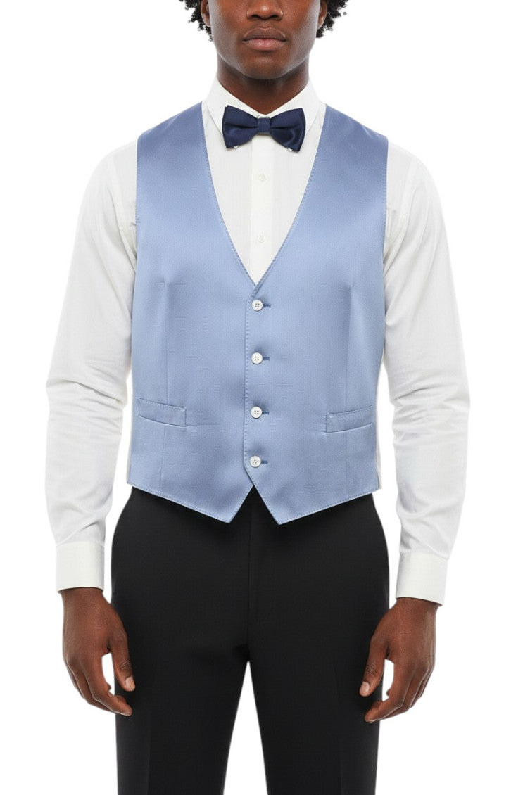 Blue Solid V Neck Waistcoat 1