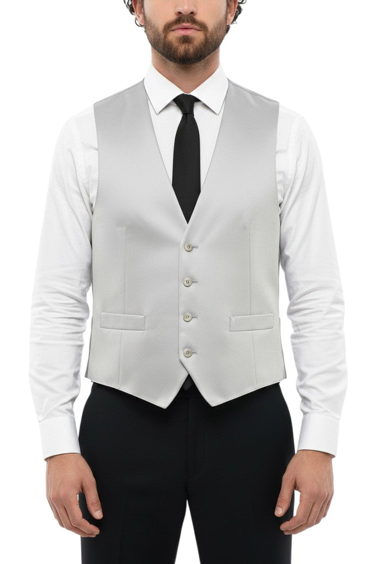 Grey Solid V Neck Waistcoat 1