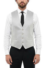 Grey Solid V Neck Waistcoat 1