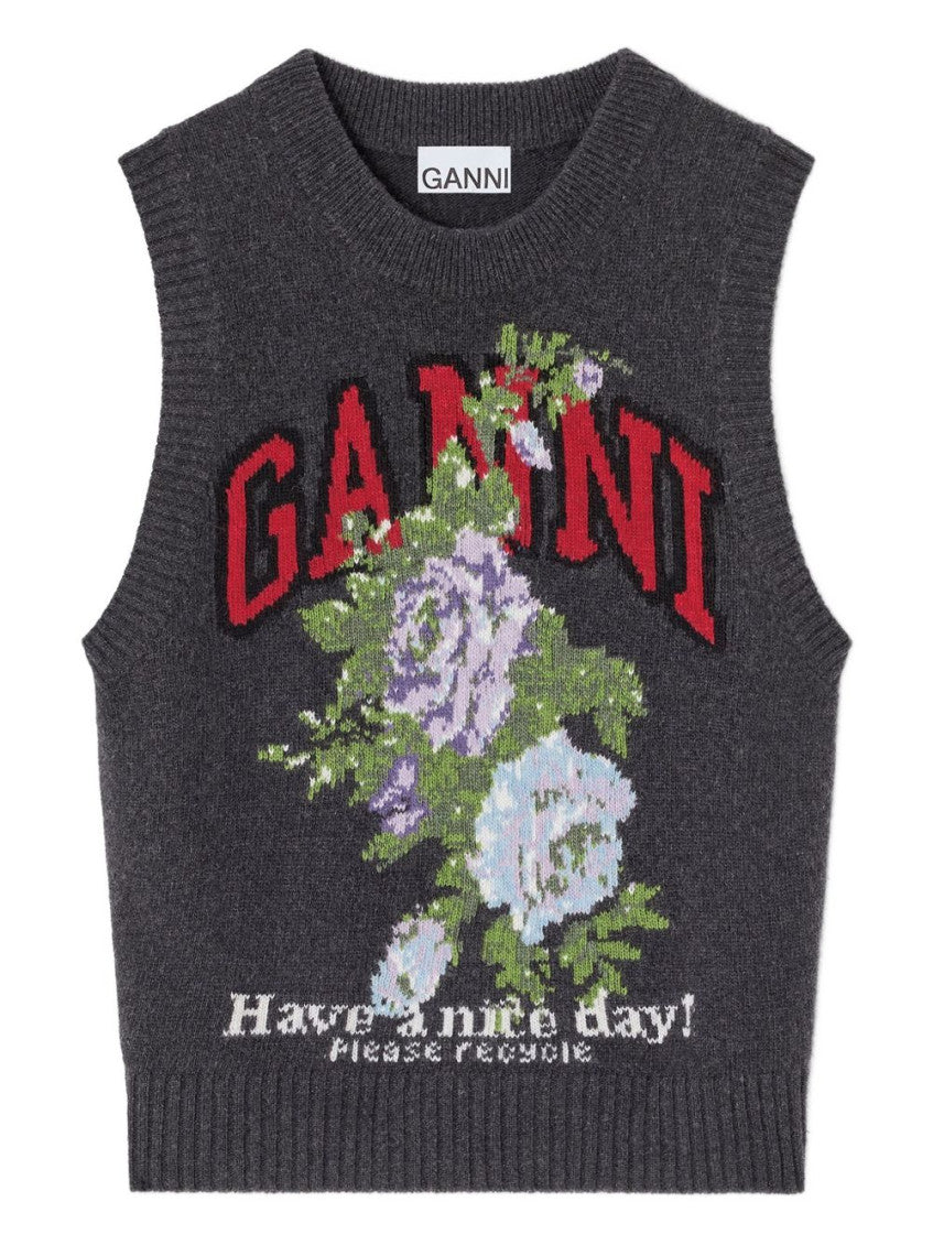 Grey Mix Flowers Graphic Vest 1