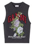 Grey Mix Flowers Graphic Vest 1