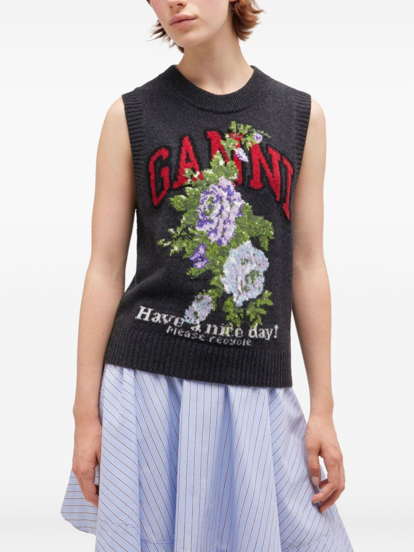 Grey Mix Flowers Graphic Vest 3