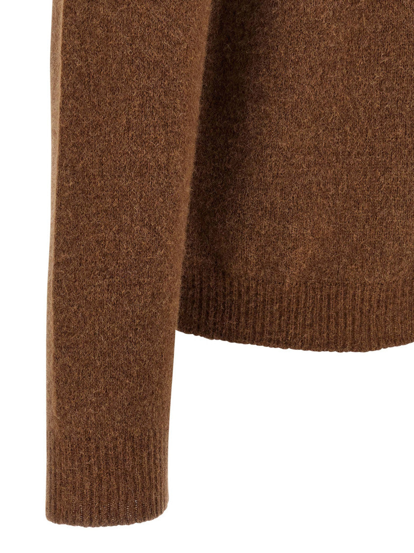 Brown Hooded Solid Sweater 4