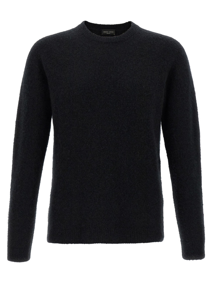 Black Solid Woolen Sweater 1