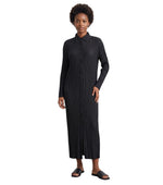 Black Pleated Shirt Collar Midi Dress 1