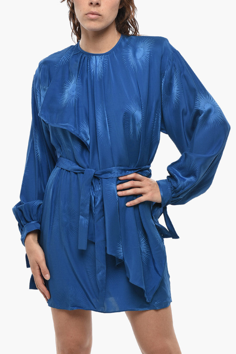 Blue Textured Round Neck Mini Dress 4