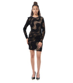 Black Abstract Round Neck Mini Dress 1