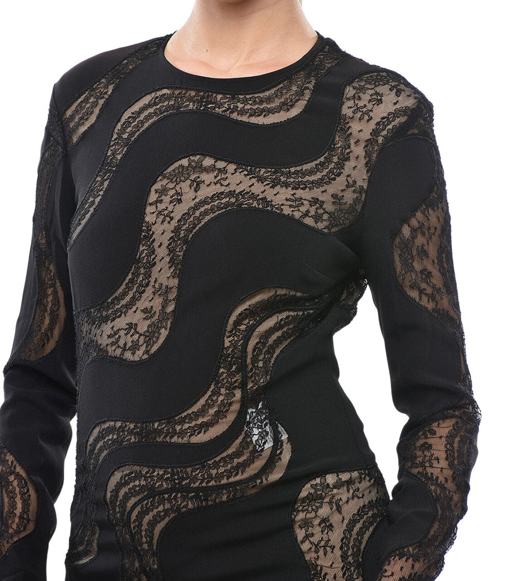Black Abstract Round Neck Mini Dress 3