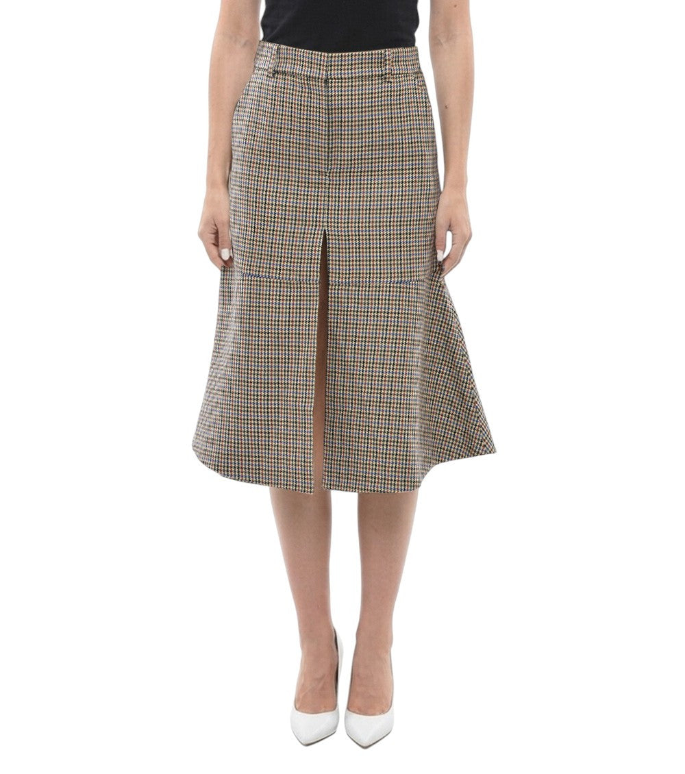 Brown Houndstooth Midi Skirt 1