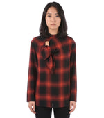 Red Checks Band Collar Top 1