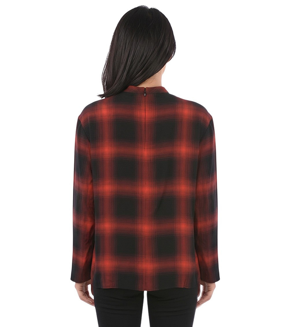 Red Checks Band Collar Top 2