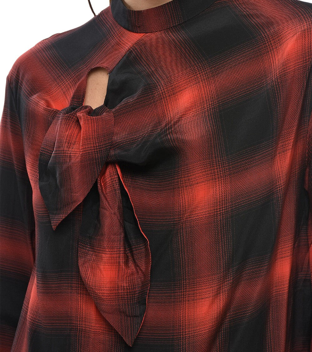 Red Checks Band Collar Top 3