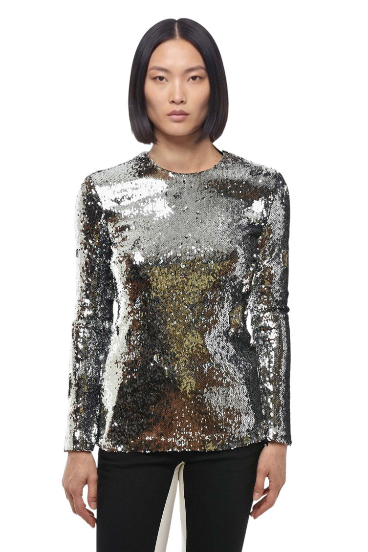 Silver Embellished Crew Neck Top 1