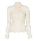 Beige Lace Mock Collar Top 1