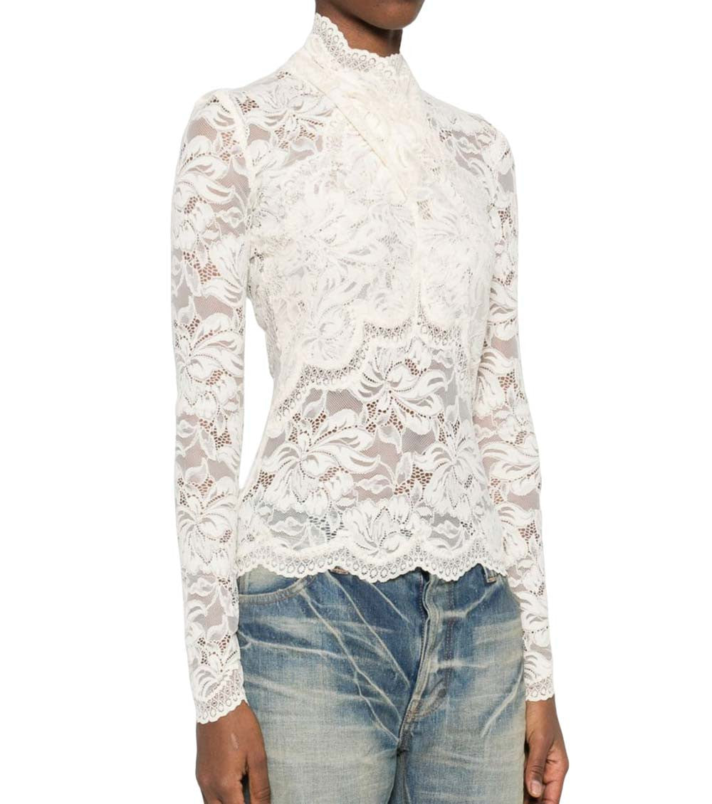 Beige Lace Mock Collar Top 2