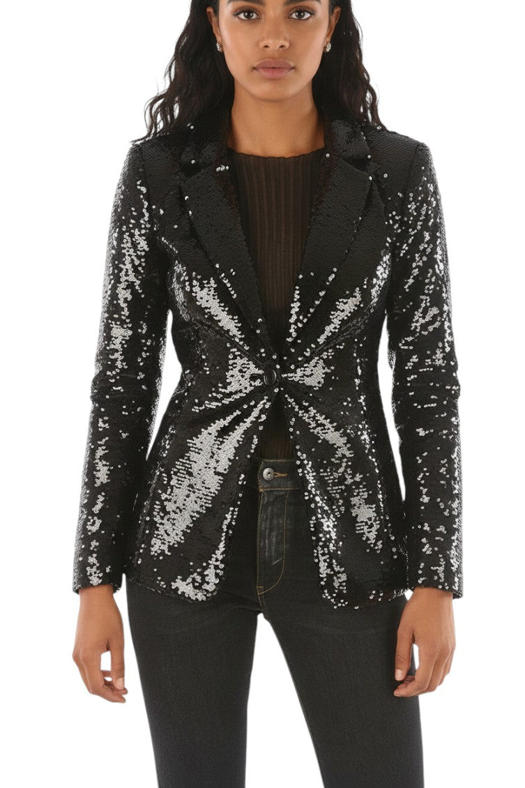 Black Embellished Notched Lapel Blazer 1