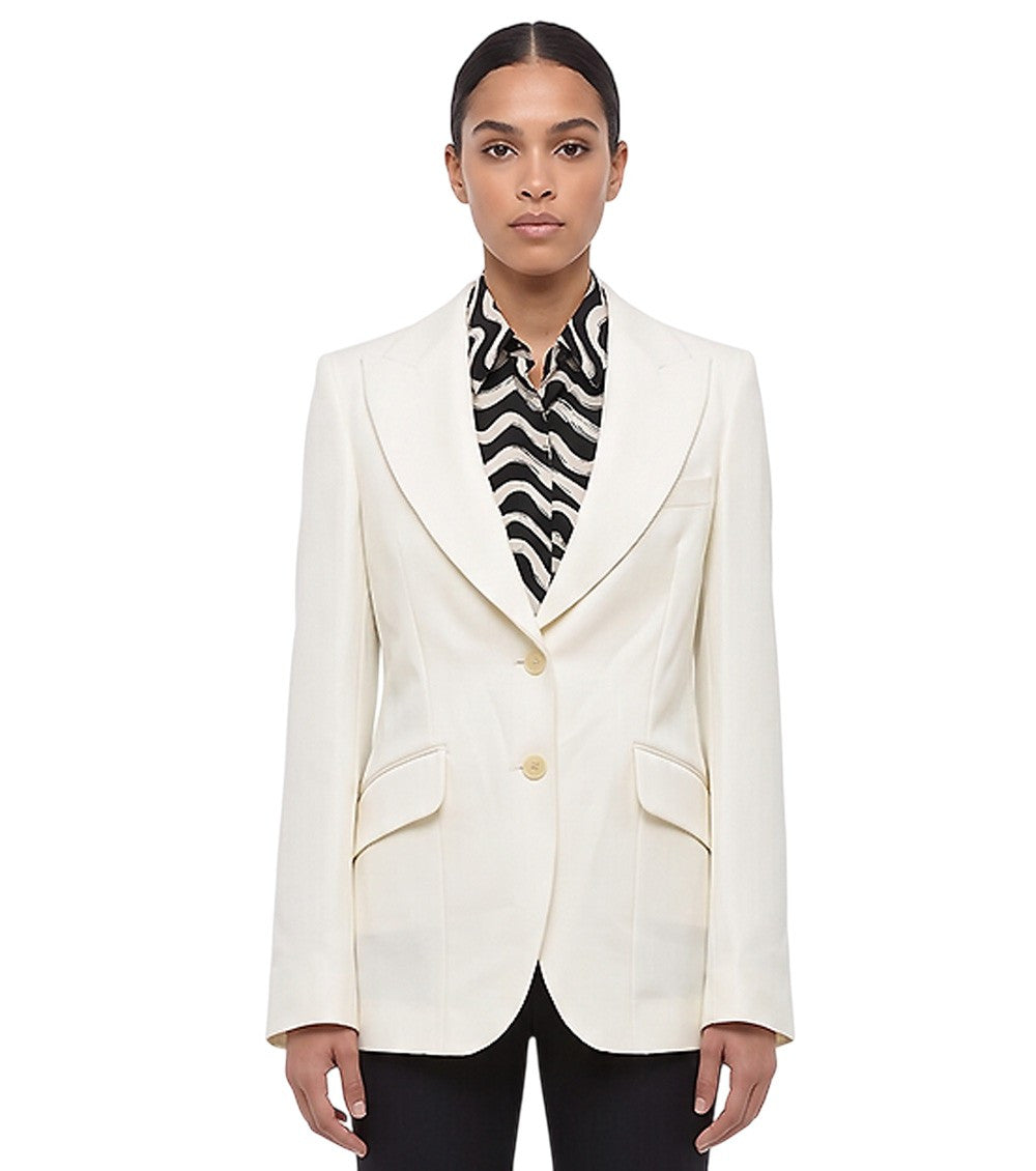 White Solid Peaked Lapel Blazer 1