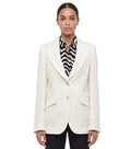 White Solid Peaked Lapel Blazer 1