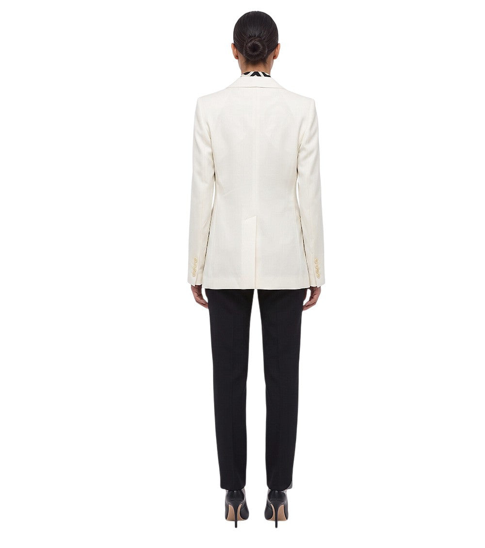 White Solid Peaked Lapel Blazer 2