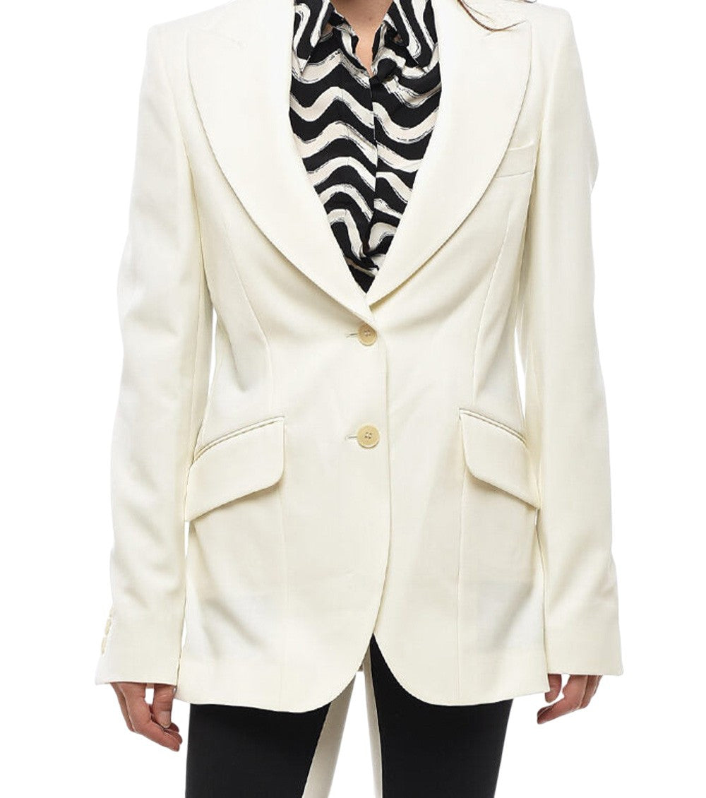 White Solid Peaked Lapel Blazer 3