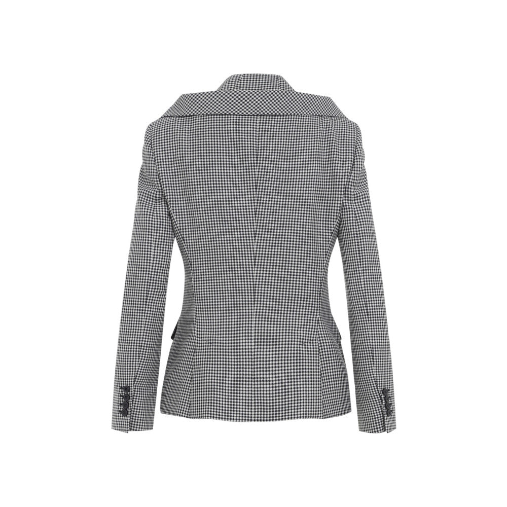 Black Gingham Notched Lapel Blazer 2